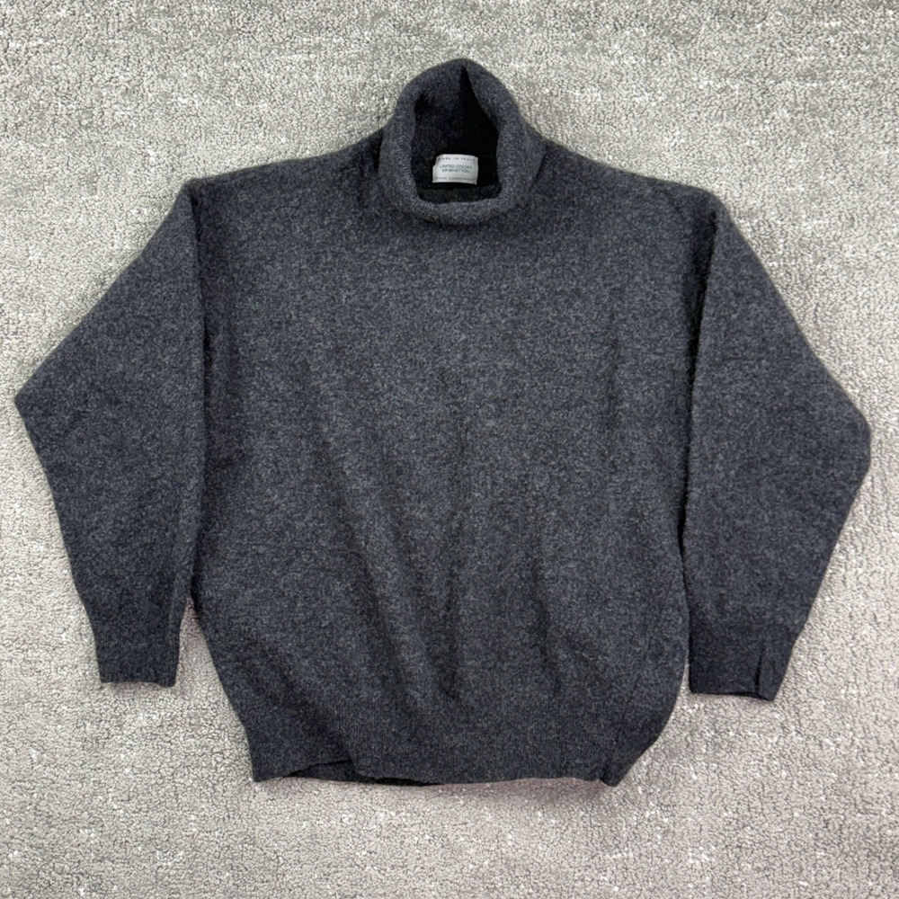 Vintage Benetton Womens L Pure Lambswool Turtleneck Sweater Italy Gray 80s Knit